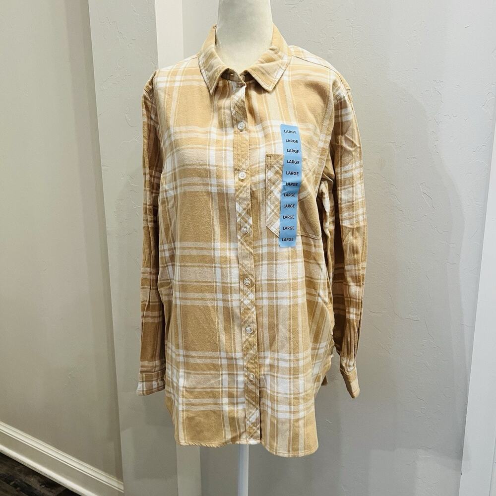 GAP Women's Soft Relaxed Fit Button Up Flannel Jodie Plaid, Size Large (A0128)